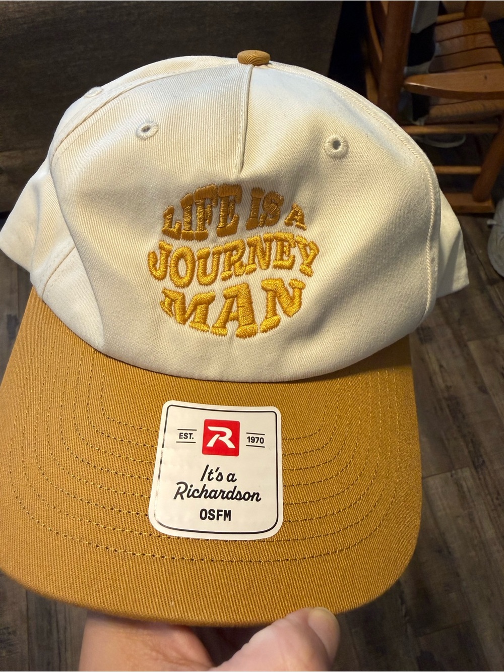 Richardson Life Is A Journey Man Two-Tone Baseball Cap - Cream & Tan